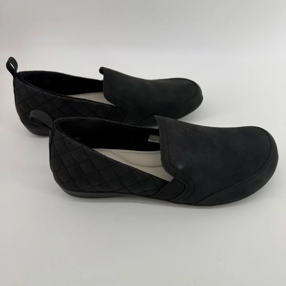 JSport Lisa Black Slip On Loafers‎ Quilted Memory Foam Womens 8 S5LSA01
